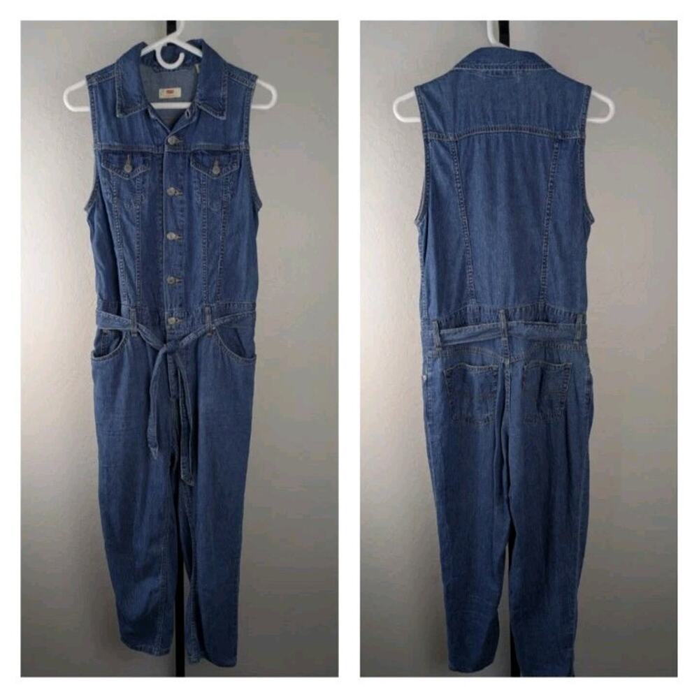 Levi's Blue Medium Wash Denim Jumpsuit Sleeveless Tapered Leg
